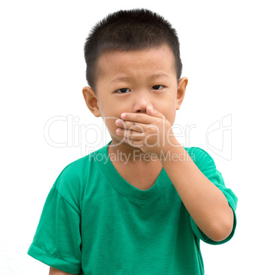 Asian child covered mouth