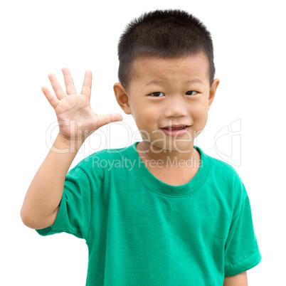 Asian boy showing number five