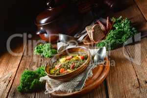 rustic kale soup with meat and sausage