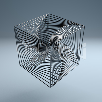 Abstract technology wire cube 3d logo metal background