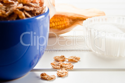 Cornflakes in a blue bowl