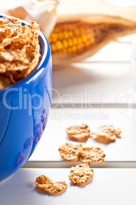 Cornflakes in a blue bowl