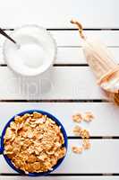 Cornflakes in a blue bowl