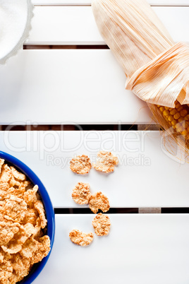 Cornflakes in a blue bowl