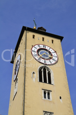 Clock tower of the old town hall in Regensburg