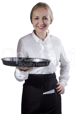 Girl waitress with a tray