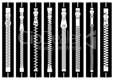 Illustration of different zippers