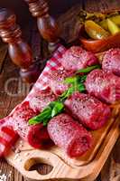 fresh raw beef roulades