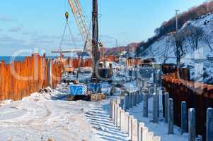 construction of the promenade at sea, strengthening the sea coastline, special equipment on the beach