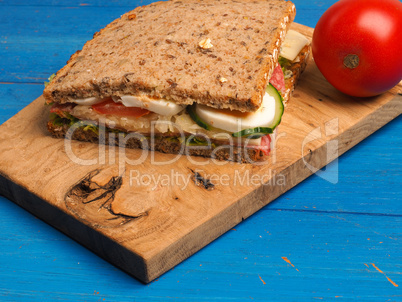 Tasty sandwich on a blue table