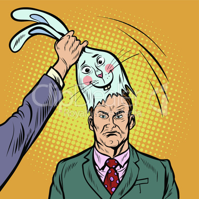 Negative man under the mask of a good Bunny