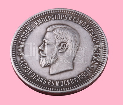 ruble coin isolated on pink background