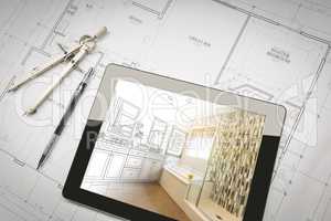 Computer Tablet with Master Bathroom Design Over House Plans, Pe