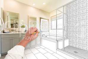 Hand Drawing Custom Master Bathroom with Cross Section of Finish