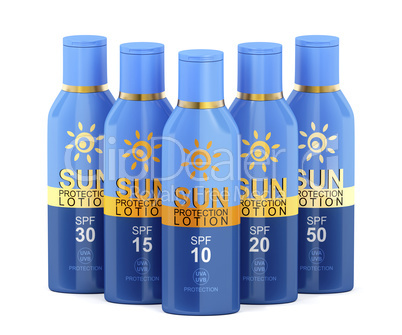 Group of sunscreen lotions