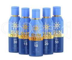 Group of sunscreen lotions