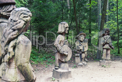 Traditional folk wood carving art sculptures in Lithuania