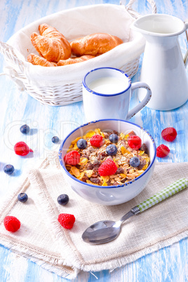 muesli breakfast menu with forest fruits