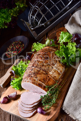 cooked ham with colorful pfefer