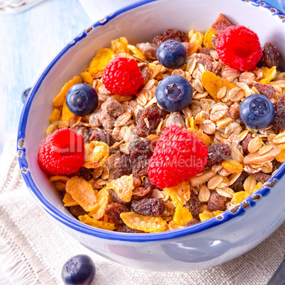 muesli breakfast menu with forest fruits