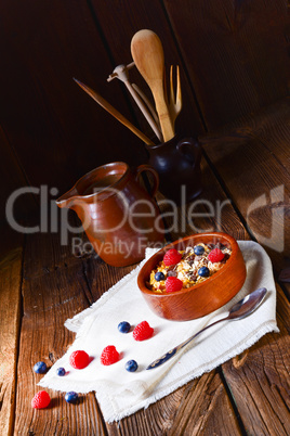 muesli breakfast menu with forest fruits