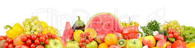 Collection fresh fruits and vegetables isolated on white backgro