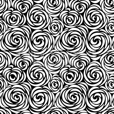 Floral seamless pattern with flower rose. Abstract swirl line background