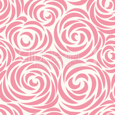 Floral seamless pattern with flower rose. Abstract swirl line background