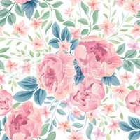 Floral seamless pattern.  Flowers and leaves garden background