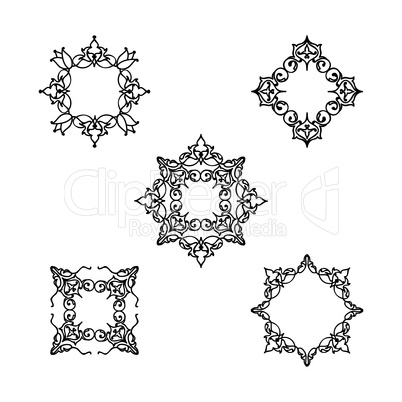 Ornamental line floral pattern set. Flower mandala arabic orname