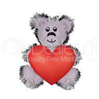 Teddy bear toy with big red heart in hands. I Love You Valentine