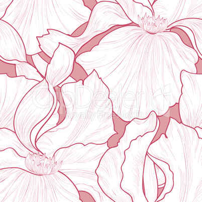 Floral seamless pattern. Flower iris etching background. Abstrac