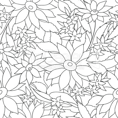 Floral seamless outline pattern. monohrome texture with flowers.