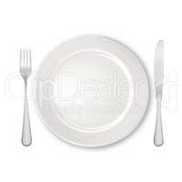 Table setting set. Fork, Knife, Spoon, Plate set. Cutlery white