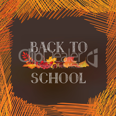 Back to school. Banner with  autumn leaves over chalkboard backg