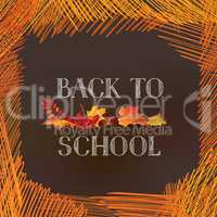 Back to school. Banner with  autumn leaves over chalkboard backg