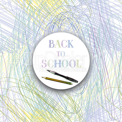 Back to school. Banner with school supplies over kids color penc