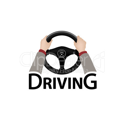Drive a car sign. Diver design element with hands holding steeri