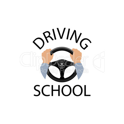 Driving school sign. Diver design element with hands holding ste