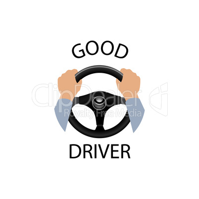 Good driver sign. Diver design element with hands holding steeri