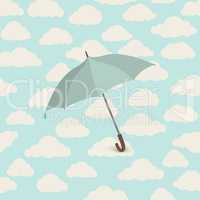 Cloud pattern with umbrella. Rainy weather sky seamless backgrou