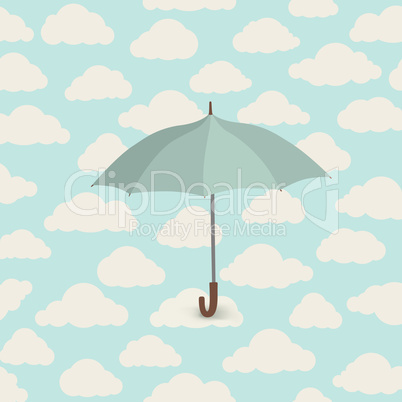 Cloud pattern with umbrella. Rainy weather sky seamless backgrou