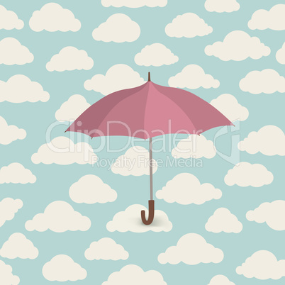 Cloud pattern with umbrella. Rainy weather sky seamless backgrou