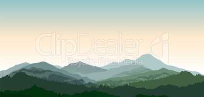 Landscape with mountains. Nature background. Hills of coniferous