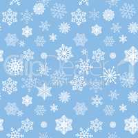 Snow tiled pattern. Snowflakes textured background. White snow f