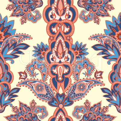 Floral tiled pattern. Flourish retro background. Curved tree bra