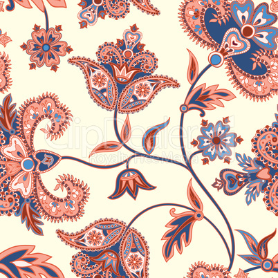 Floral  pattern. Flourish retro background. Branch with fantasti