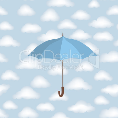 Cloudy sky seamless pattern with umbrella