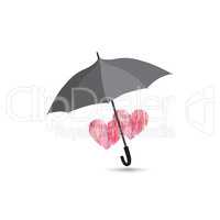 Two love herats over umbrella isolated over white background. Re