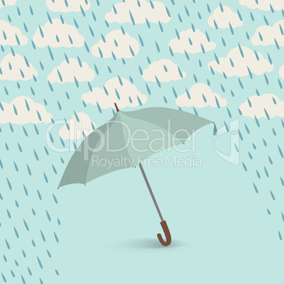 Umbrella over rain. Rainy cloudy sky pattern. Autumn rain backgr